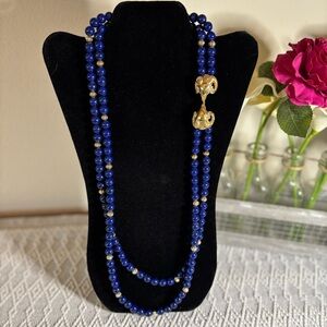 KENNETH JAY LANE for Avon Long Beaded Sautoir Gold RAM HEADS Clasp “Book Piece”
